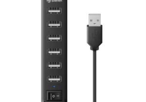 Hub Steren USB 7 Puertos con Eliminador de 2A Color Negro